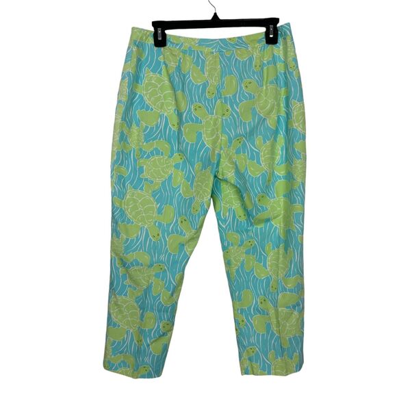 Vintage Lilly Pulitzer Green Turtle Blue Sea Cropped Cotton Pants Women's 8 - Picture 2 of 5